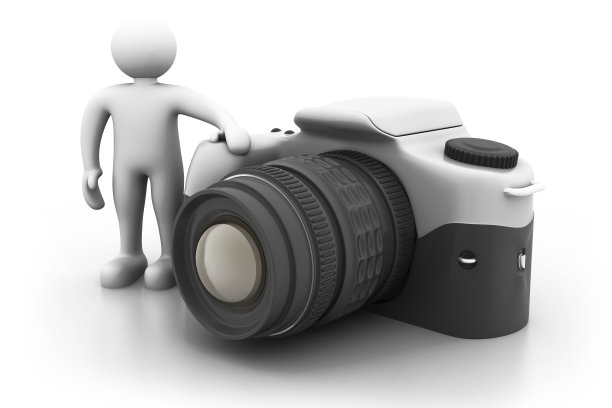 3d人站在一个大型数码相机旁边图片下载
