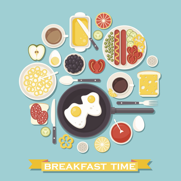 早餐时间插图与食物和饮料图片下载