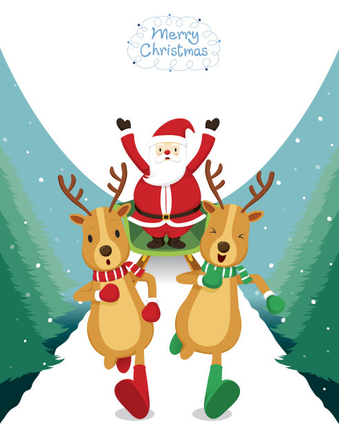 驯鹿与圣诞老人一起奔跑图片下载