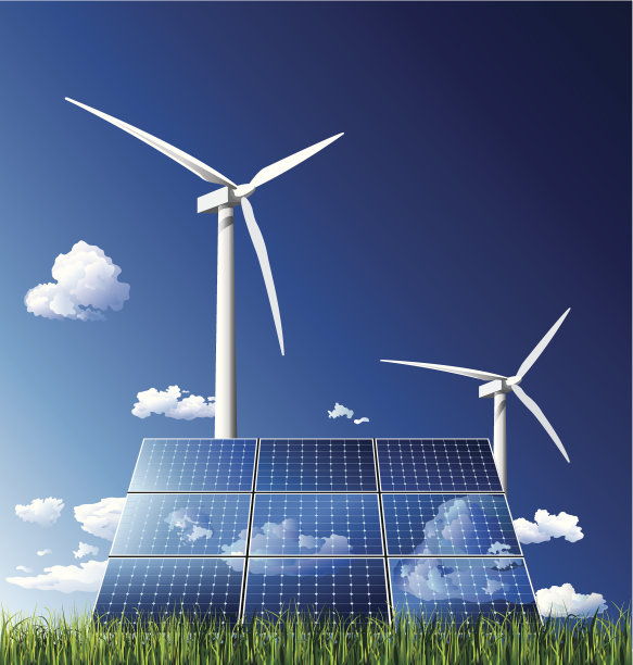 风车和太阳能电池板图片下载