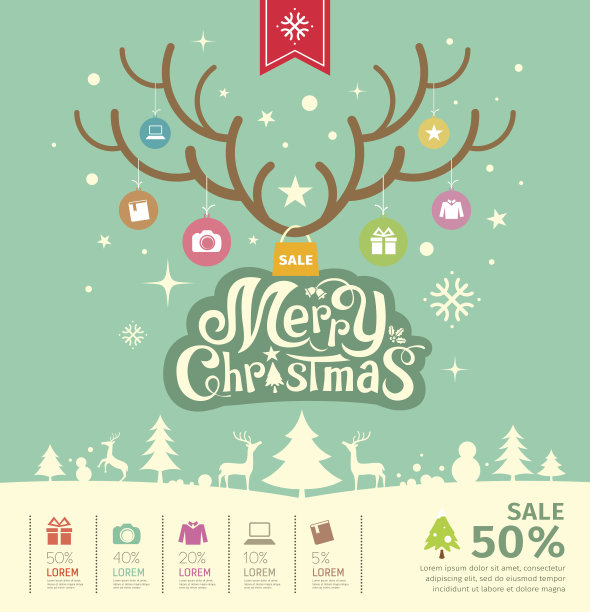 圣诞快乐驯鹿销售概念在绿色背景素材图片