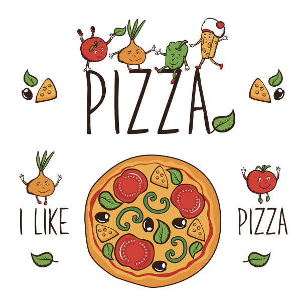 我喜欢披萨。矢量插图。图片下载