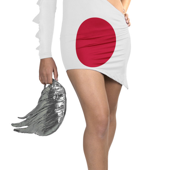 穿着日本国旗的未来派年轻女子图片下载