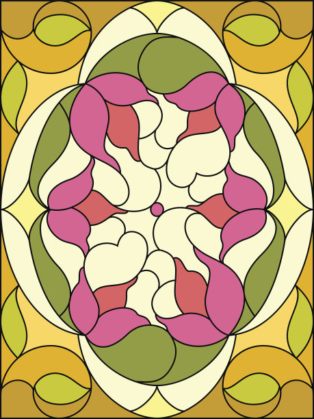 彩色玻璃窗户。花卉图案。程式化的fl图片下载