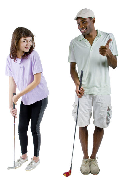 高尔夫教练和一个白人背景的青少年学生图片下载