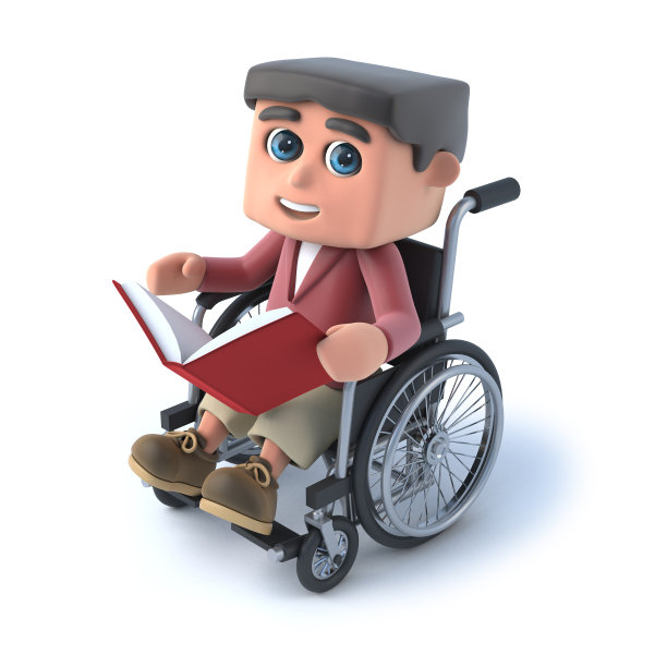 3d男孩在轮椅上看书图片下载