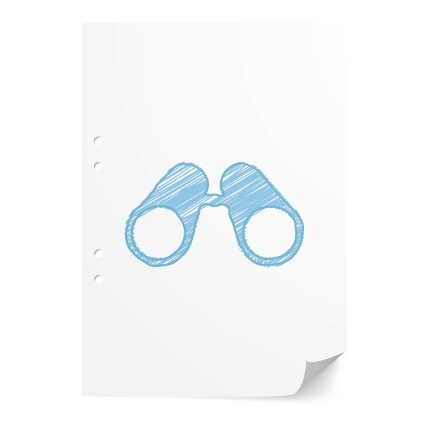 蓝色手绘双筒望远镜插图在白纸与图片下载