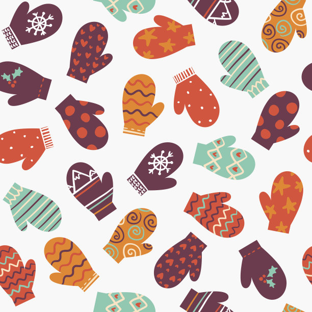 连指手套，矢量亮冬季无缝图案图片下载