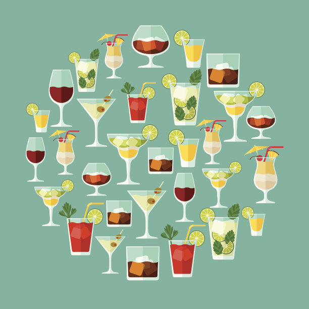 菜单或酒单上的酒精饮料和鸡尾酒。图片下载