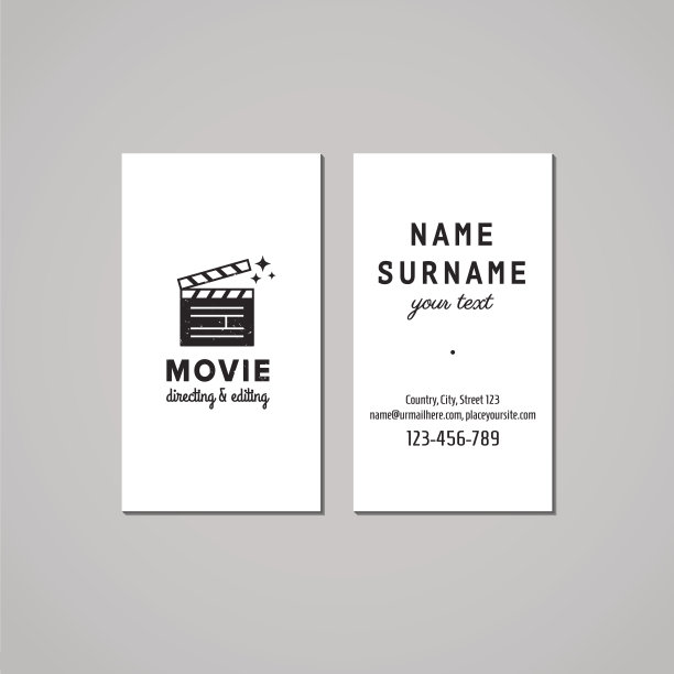 电影(视频)名片设计理念。标志与拍板。图片下载