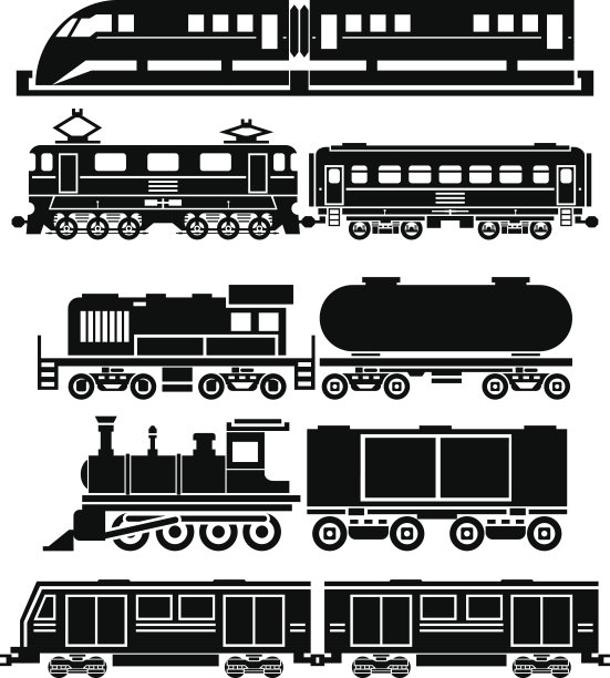 火车，空中火车，地铁矢量图标集。乘客和公共图片下载
