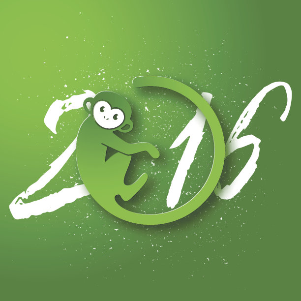 可爱的新年明信片，以绿色背景为猴子的象征图片下载