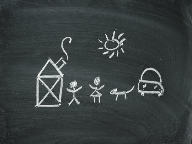 房子家庭汽车粉笔黑板图片下载