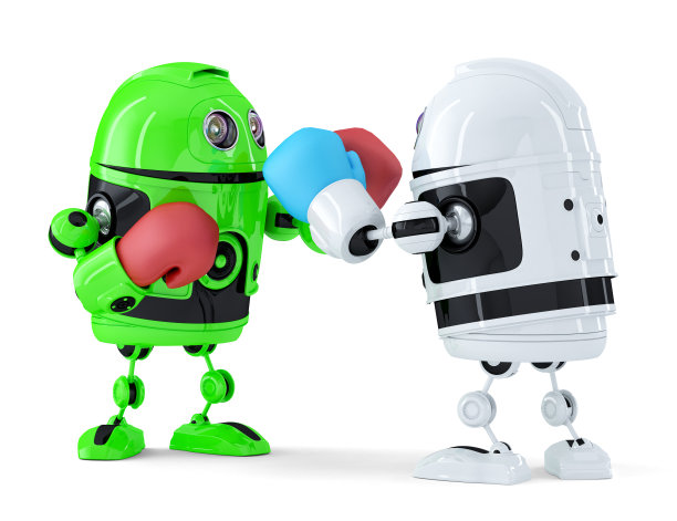 玩具机器人战斗。孤立。包含剪切路径图片下载