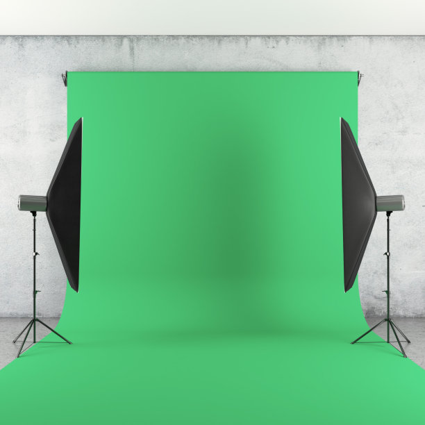 灯光和绿色背景的摄影工作室图片下载