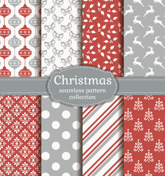 圣诞节无缝模式。向量集。素材图片