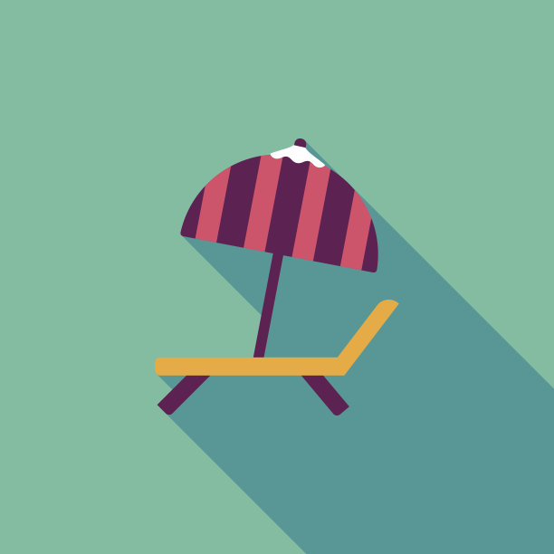 躺椅海滩日光浴床椅子平与长阴影图标图片下载