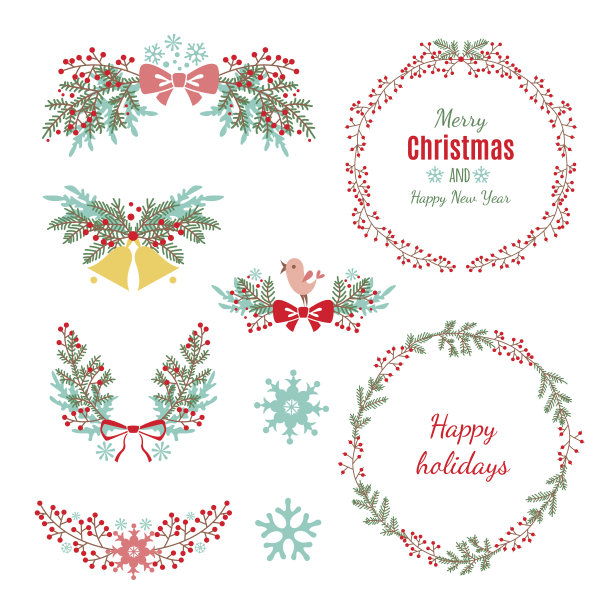 一套圣诞和新年图形元素图片下载