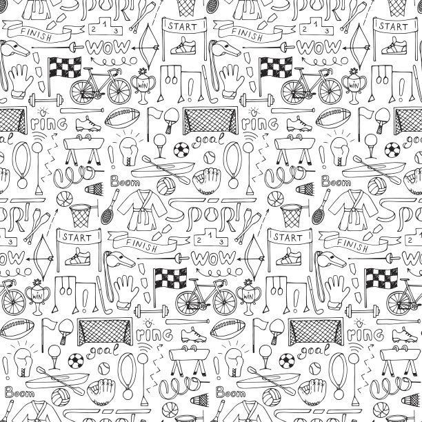 无缝手绘运动器材图案图片下载