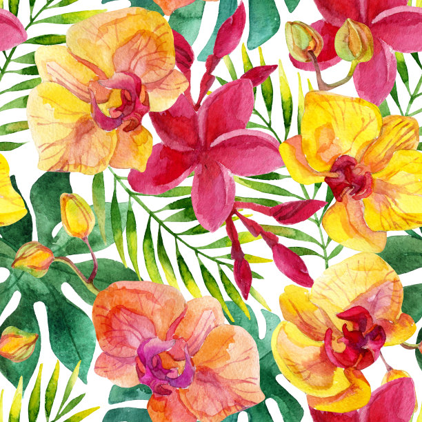 水彩花卉无缝图案图片下载