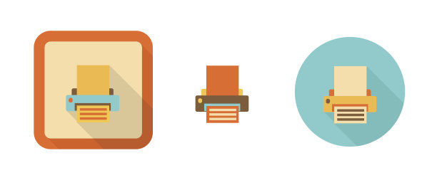 简单的复古打印图标在平面风格图片下载