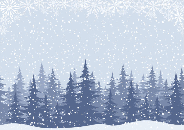 有冷杉树和雪的冬季景观素材图片