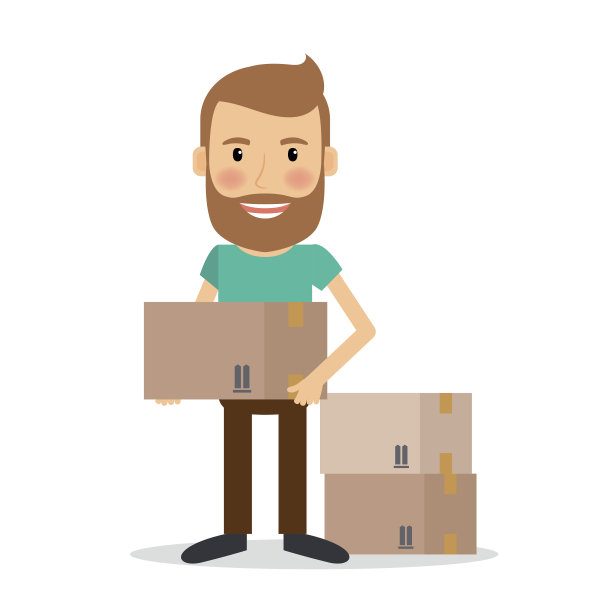 移动的房子。男子搬运纸箱图片下载
