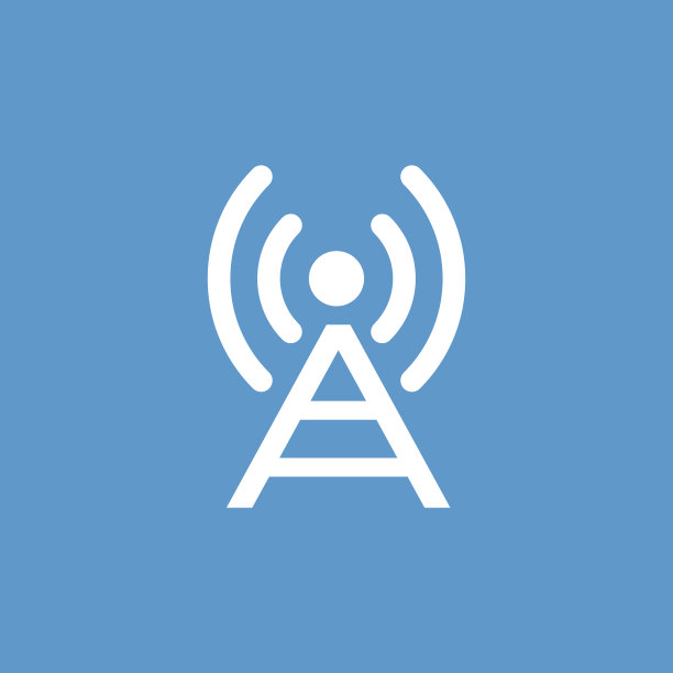 天线图标，孤立，白色的蓝色背景图片下载
