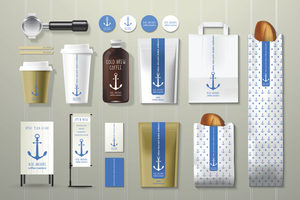 蓝色锚咖啡店企业标识模板设计集图片下载