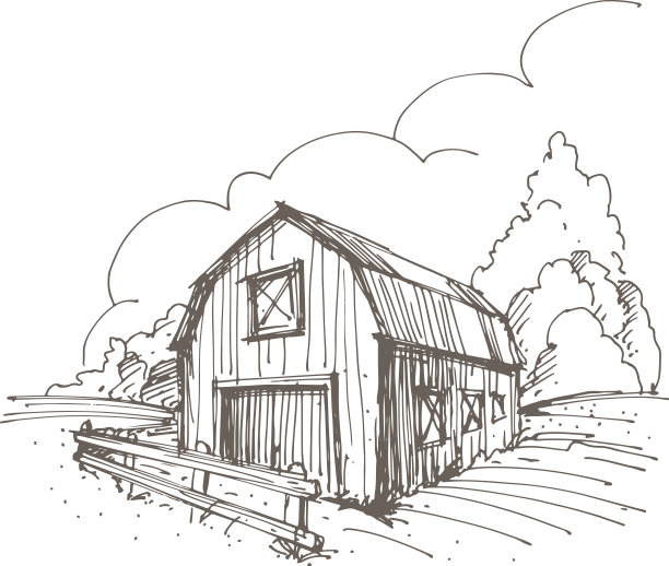 一个农场的手绘插图图片下载