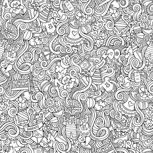 卡通矢量涂鸦儿童无缝图案图片下载