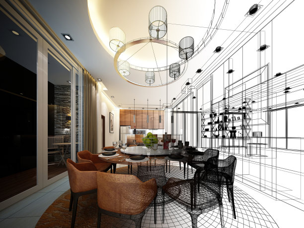 室内餐厅抽象草图设计图片下载