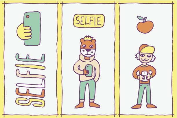 潮人彩色涂鸦自拍。手绘矢量插图。图片下载