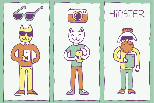 时髦的彩色涂鸦自拍。手绘矢量插图。图片下载