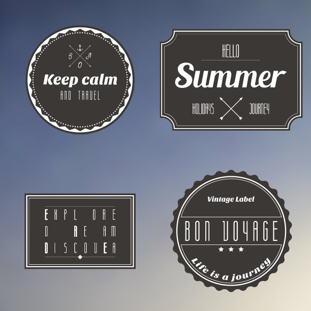 蓝色渐变背景上的旅行复古标签图片下载