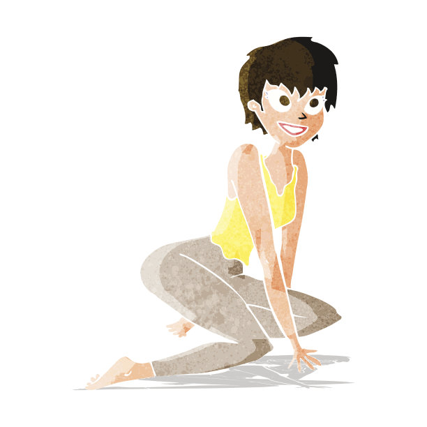 卡通快乐的女人坐在地板上图片下载