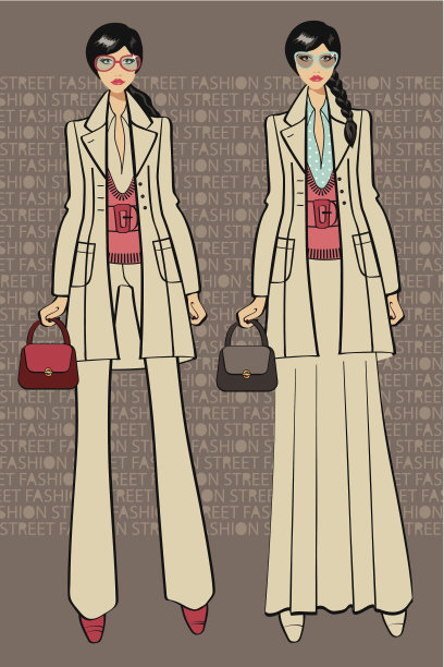 两个可爱的时髦女孩。时尚插画。字体装饰图片下载
