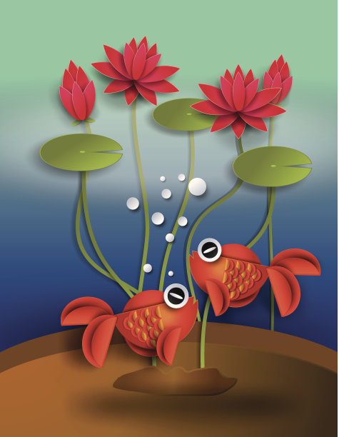 橙色的金鱼和荷花图片下载