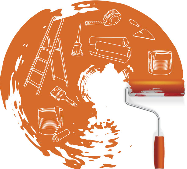 家居维修概念，用油漆滚筒画草图图片下载