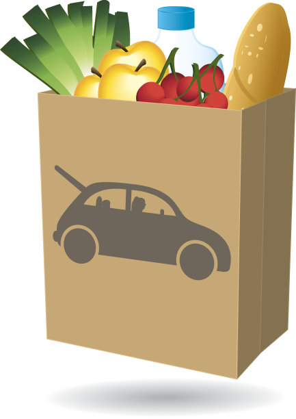 购物袋。新鲜食物。驱动器图标。图片下载