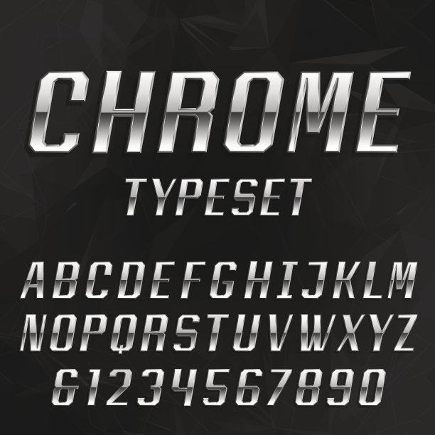 Chrome字母矢量字体。素材图片
