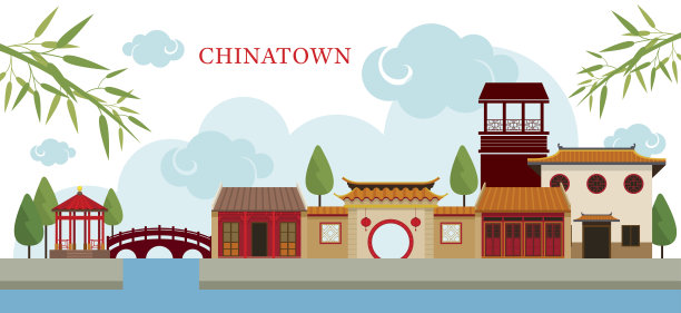 唐人街大厦及公园素材图片