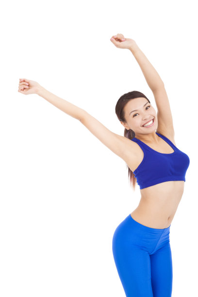 美丽的女人做了一个挥动手臂的姿势图片下载