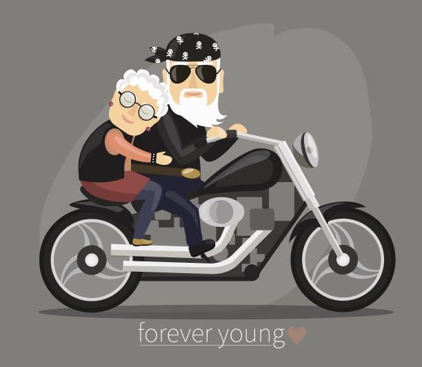 爷爷奶奶骑着摩托车图片下载