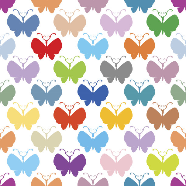 蝴蝶多色剪影无缝图案图片下载