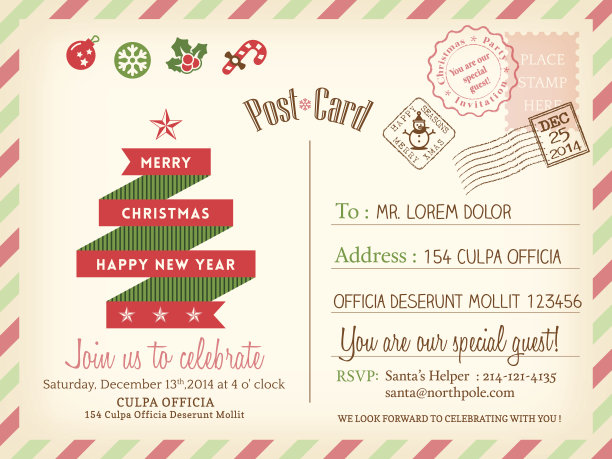 复古圣诞假期明信片背景矢量模板图片下载