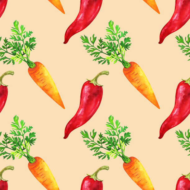 水彩无缝图案与红辣椒和胡萝卜图片下载