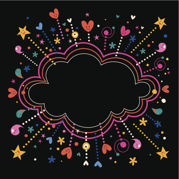 快乐有趣的明星爆发卡通云形横幅框背景图片下载