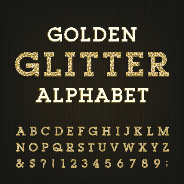 金色闪光字母矢量字体。图片下载
