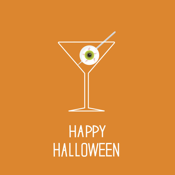 有眼珠的马提尼酒杯。万圣节的名片。图片下载